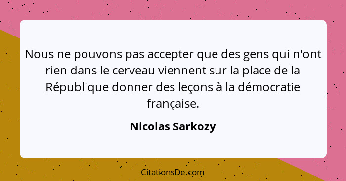 Nous ne pouvons pas accepter que des gens qui n'ont rien dans le cerveau viennent sur la place de la République donner des leçons à... - Nicolas Sarkozy