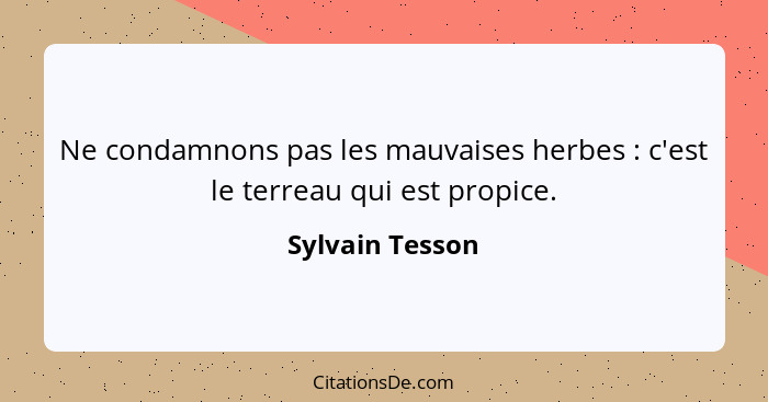 Ne condamnons pas les mauvaises herbes : c'est le terreau qui est propice.... - Sylvain Tesson