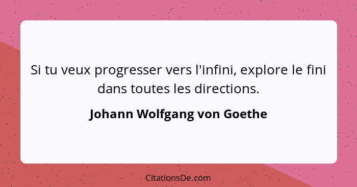 Si tu veux progresser vers l'infini, explore le fini dans toutes les directions.... - Johann Wolfgang von Goethe