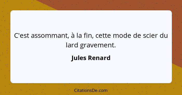 C'est assommant, à la fin, cette mode de scier du lard gravement.... - Jules Renard