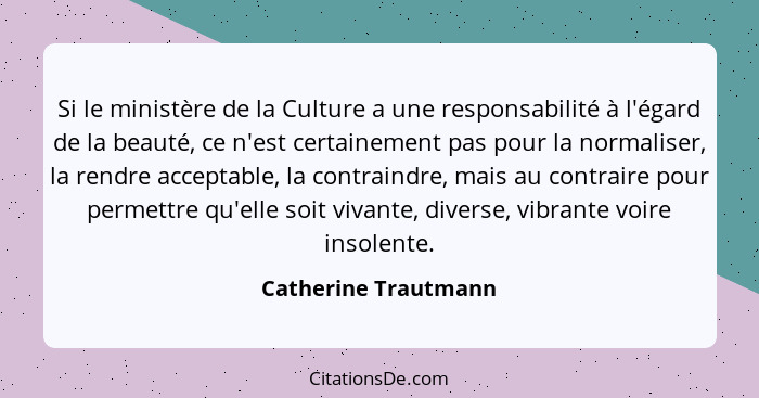 Si le ministère de la Culture a une responsabilité à l'égard de la beauté, ce n'est certainement pas pour la normaliser, la rend... - Catherine Trautmann