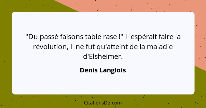 "Du passé faisons table rase !" Il espérait faire la révolution, il ne fut qu'atteint de la maladie d'Elsheimer.... - Denis Langlois