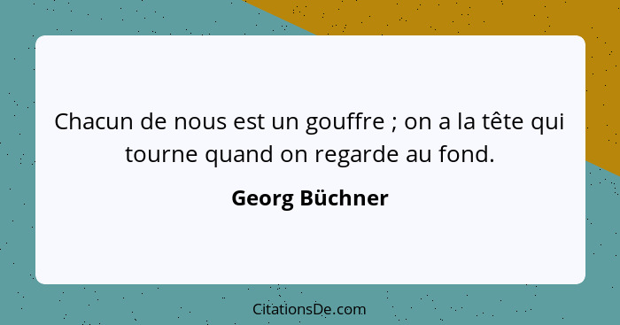 Chacun de nous est un gouffre ; on a la tête qui tourne quand on regarde au fond.... - Georg Büchner