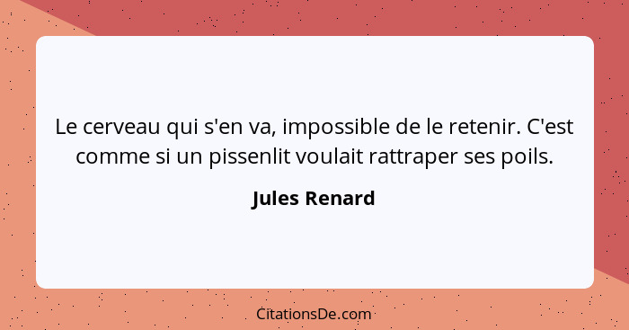 Le cerveau qui s'en va, impossible de le retenir. C'est comme si un pissenlit voulait rattraper ses poils.... - Jules Renard