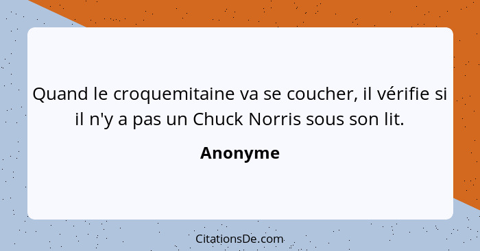 Quand le croquemitaine va se coucher, il vérifie si il n'y a pas un Chuck Norris sous son lit.... - Anonyme