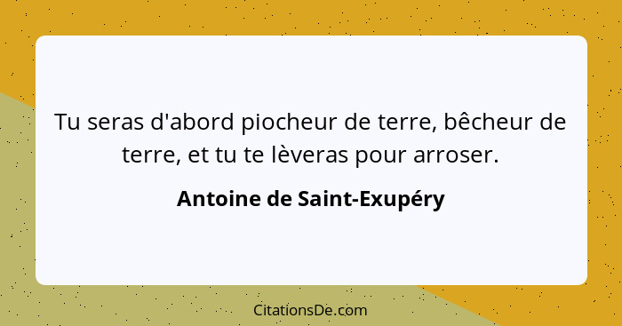 Tu seras d'abord piocheur de terre, bêcheur de terre, et tu te lèveras pour arroser.... - Antoine de Saint-Exupéry