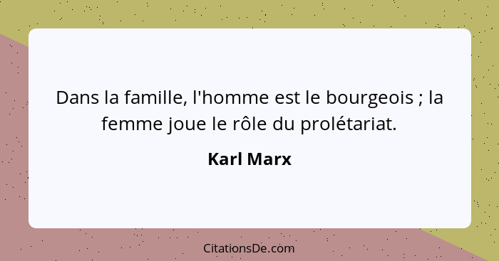 Dans la famille, l'homme est le bourgeois ; la femme joue le rôle du prolétariat.... - Karl Marx