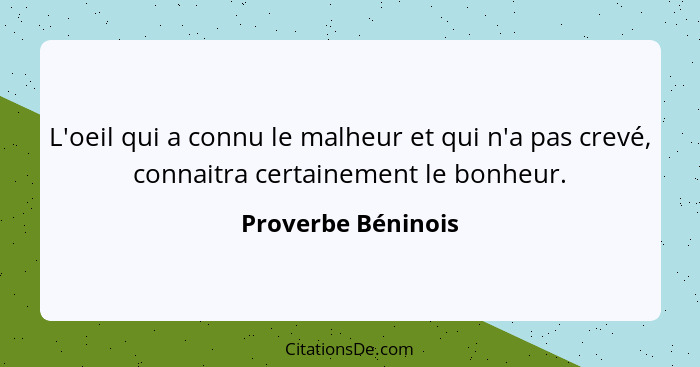 L'oeil qui a connu le malheur et qui n'a pas crevé, connaitra certainement le bonheur.... - Proverbe Béninois