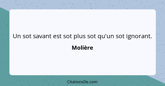 Un sot savant est sot plus sot qu'un sot ignorant.... - Molière