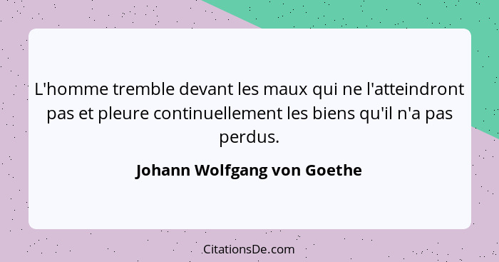 L'homme tremble devant les maux qui ne l'atteindront pas et pleure continuellement les biens qu'il n'a pas perdus.... - Johann Wolfgang von Goethe