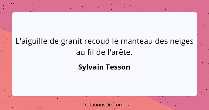 L'aiguille de granit recoud le manteau des neiges au fil de l'arête.... - Sylvain Tesson