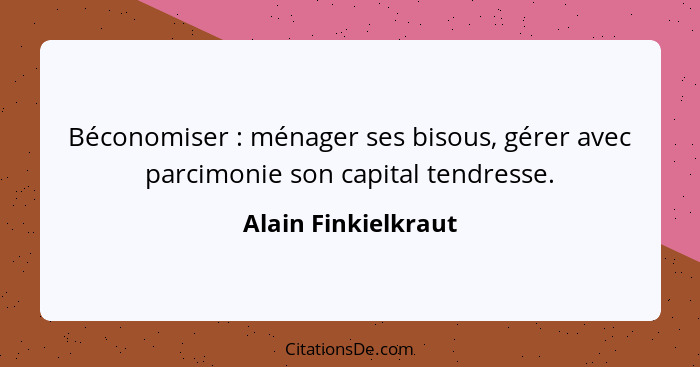 Béconomiser : ménager ses bisous, gérer avec parcimonie son capital tendresse.... - Alain Finkielkraut