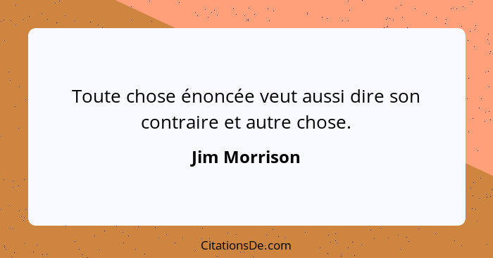 Toute chose énoncée veut aussi dire son contraire et autre chose.... - Jim Morrison