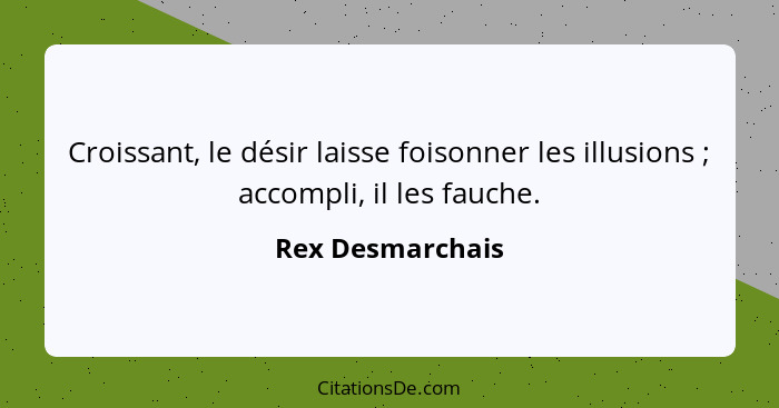 Croissant, le désir laisse foisonner les illusions ; accompli, il les fauche.... - Rex Desmarchais