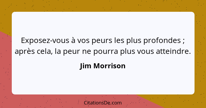 Exposez-vous à vos peurs les plus profondes ; après cela, la peur ne pourra plus vous atteindre.... - Jim Morrison
