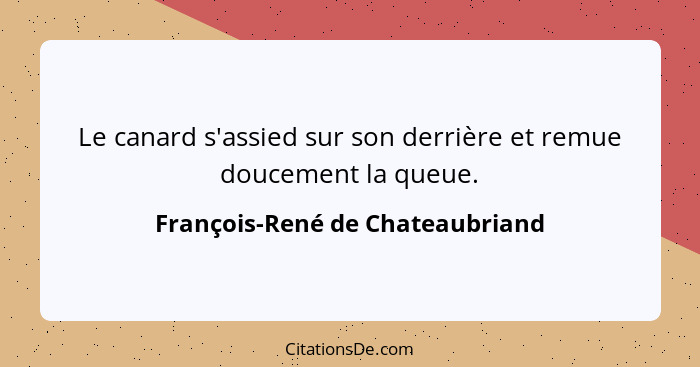 Le canard s'assied sur son derrière et remue doucement la queue.... - François-René de Chateaubriand