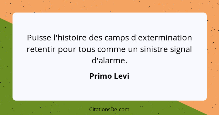 Puisse l'histoire des camps d'extermination retentir pour tous comme un sinistre signal d'alarme.... - Primo Levi