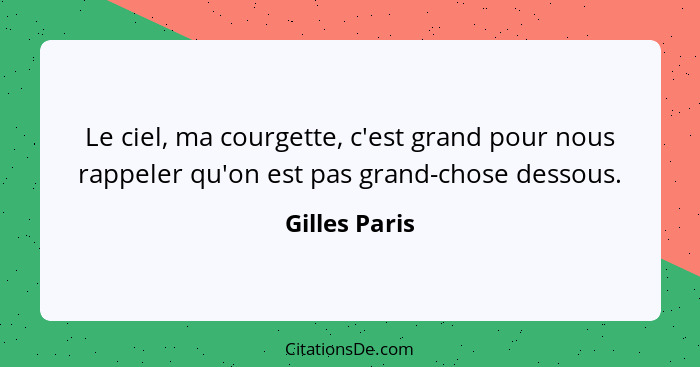 Le ciel, ma courgette, c'est grand pour nous rappeler qu'on est pas grand-chose dessous.... - Gilles Paris