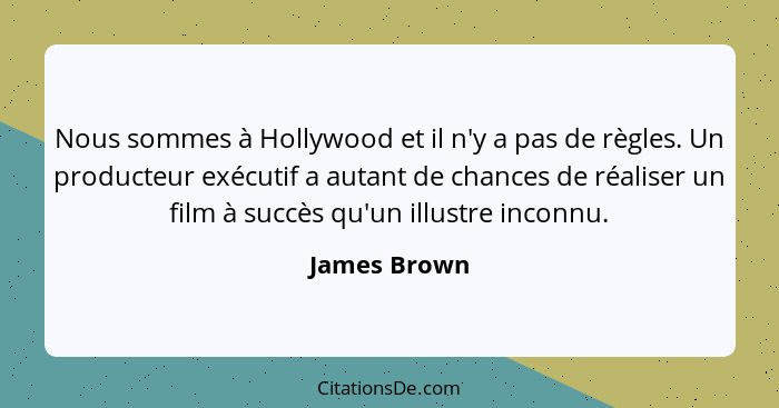 Nous sommes à Hollywood et il n'y a pas de règles. Un producteur exécutif a autant de chances de réaliser un film à succès qu'un illustr... - James Brown