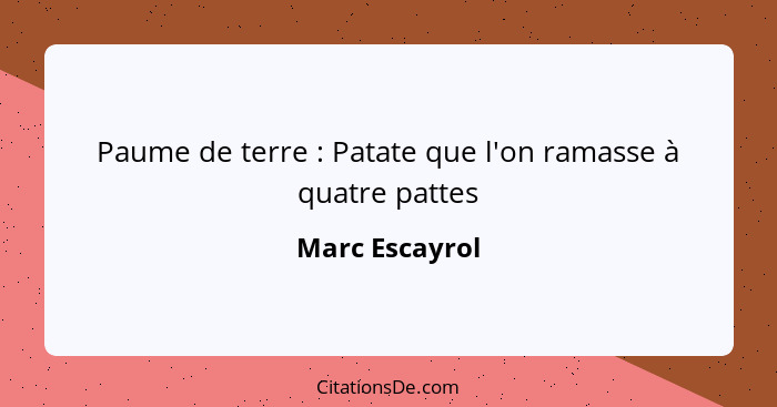 Paume de terre : Patate que l'on ramasse à quatre pattes... - Marc Escayrol