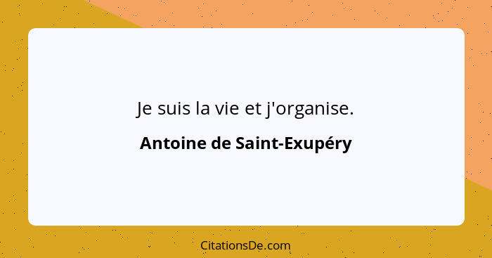 Je suis la vie et j'organise.... - Antoine de Saint-Exupéry