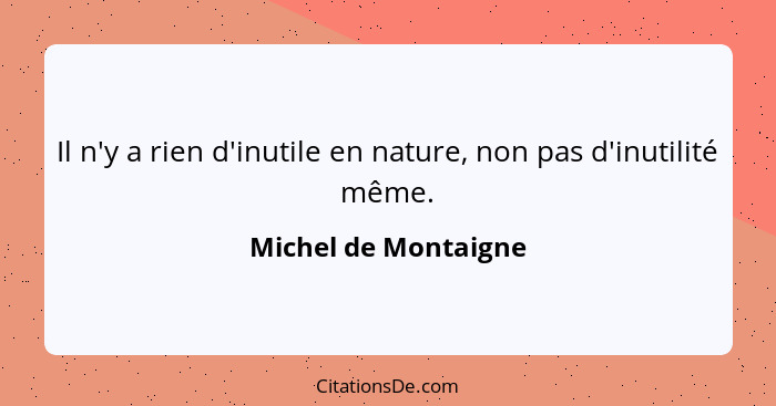 Il n'y a rien d'inutile en nature, non pas d'inutilité même.... - Michel de Montaigne