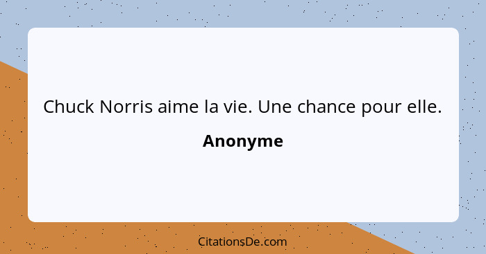 Chuck Norris aime la vie. Une chance pour elle.... - Anonyme