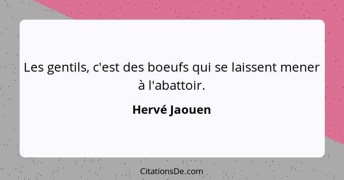 Les gentils, c'est des boeufs qui se laissent mener à l'abattoir.... - Hervé Jaouen