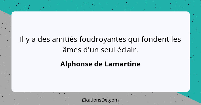 Il y a des amitiés foudroyantes qui fondent les âmes d'un seul éclair.... - Alphonse de Lamartine