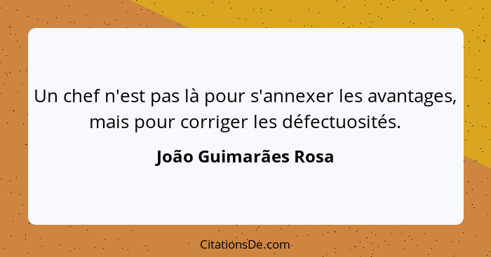 Un chef n'est pas là pour s'annexer les avantages, mais pour corriger les défectuosités.... - João Guimarães Rosa