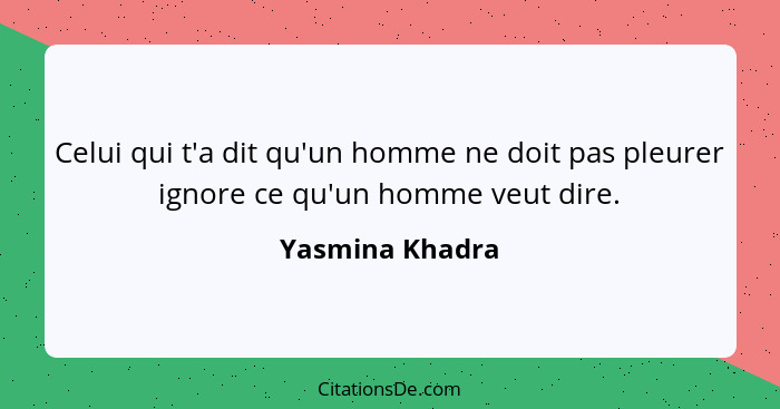 Celui qui t'a dit qu'un homme ne doit pas pleurer ignore ce qu'un homme veut dire.... - Yasmina Khadra