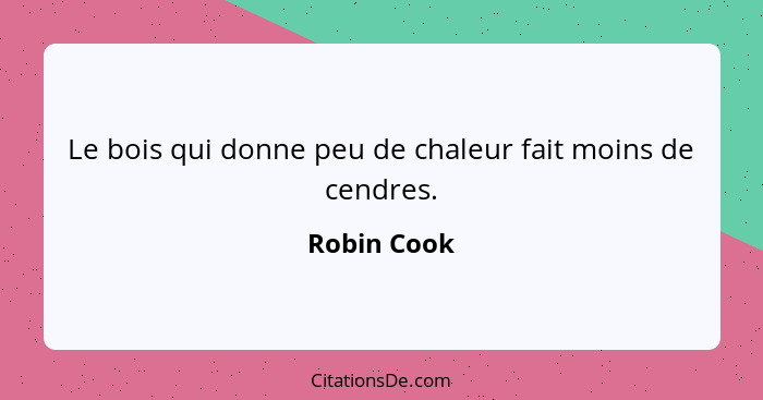 Le bois qui donne peu de chaleur fait moins de cendres.... - Robin Cook