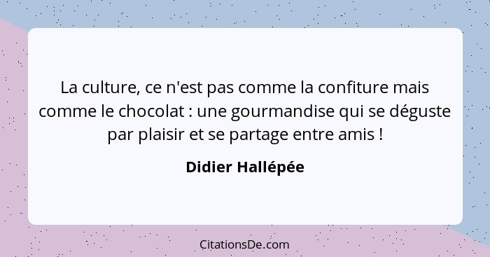 La culture, ce n'est pas comme la confiture mais comme le chocolat : une gourmandise qui se déguste par plaisir et se partage e... - Didier Hallépée