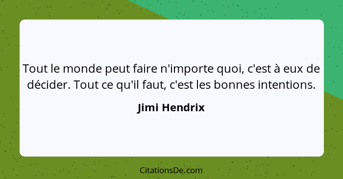 Tout le monde peut faire n'importe quoi, c'est à eux de décider. Tout ce qu'il faut, c'est les bonnes intentions.... - Jimi Hendrix