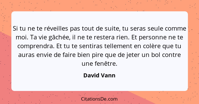 Si tu ne te réveilles pas tout de suite, tu seras seule comme moi. Ta vie gâchée, il ne te restera rien. Et personne ne te comprendra. Et... - David Vann