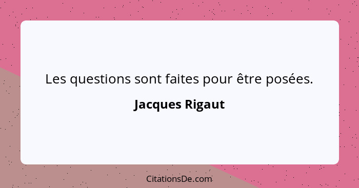 Les questions sont faites pour être posées.... - Jacques Rigaut