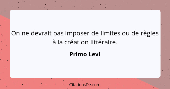 On ne devrait pas imposer de limites ou de règles à la création littéraire.... - Primo Levi