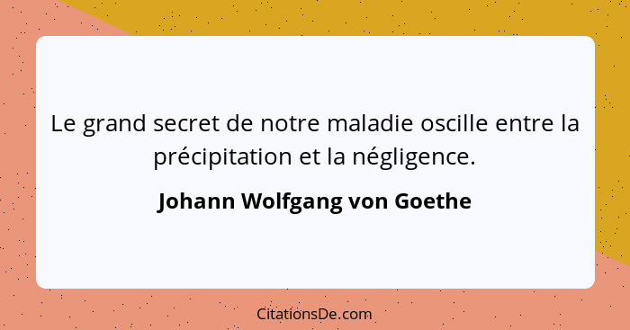 Le grand secret de notre maladie oscille entre la précipitation et la négligence.... - Johann Wolfgang von Goethe