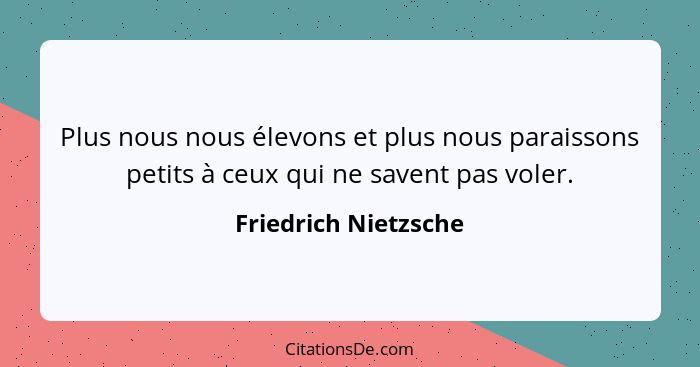 Plus nous nous élevons et plus nous paraissons petits à ceux qui ne savent pas voler.... - Friedrich Nietzsche