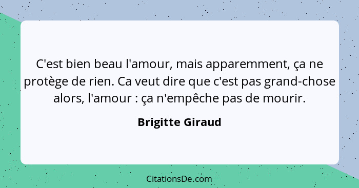 C'est bien beau l'amour, mais apparemment, ça ne protège de rien. Ca veut dire que c'est pas grand-chose alors, l'amour : ça n'... - Brigitte Giraud