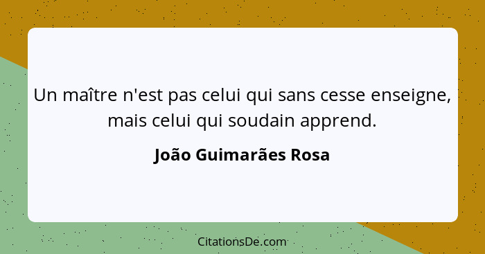 Un maître n'est pas celui qui sans cesse enseigne, mais celui qui soudain apprend.... - João Guimarães Rosa