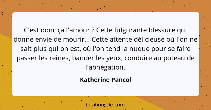 C'est donc ça l'amour ? Cette fulgurante blessure qui donne envie de mourir... Cette attente délicieuse où l'on ne sait plus q... - Katherine Pancol