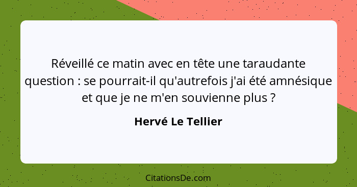 Réveillé ce matin avec en tête une taraudante question : se pourrait-il qu'autrefois j'ai été amnésique et que je ne m'en souv... - Hervé Le Tellier