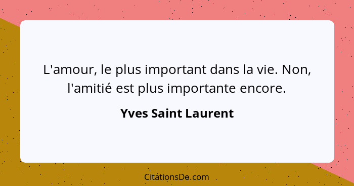 L'amour, le plus important dans la vie. Non, l'amitié est plus importante encore.... - Yves Saint Laurent