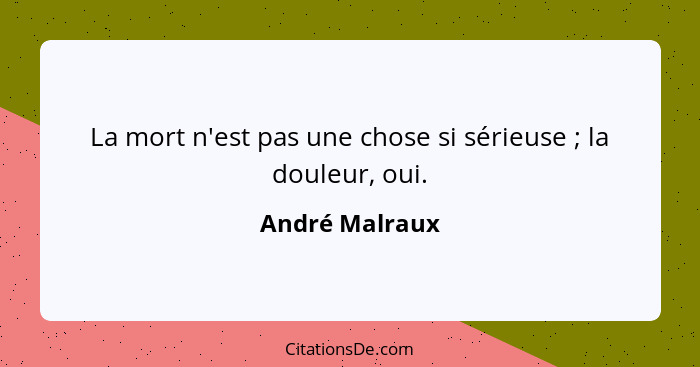 La mort n'est pas une chose si sérieuse ; la douleur, oui.... - André Malraux