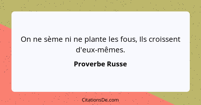 On ne sème ni ne plante les fous, Ils croissent d'eux-mêmes.... - Proverbe Russe