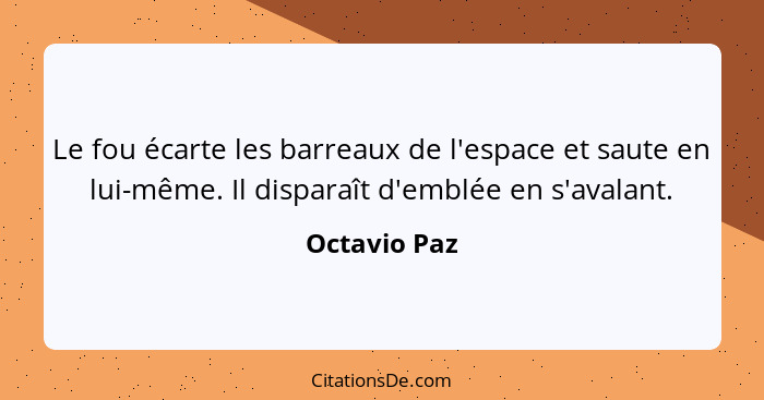 Le fou écarte les barreaux de l'espace et saute en lui-même. Il disparaît d'emblée en s'avalant.... - Octavio Paz