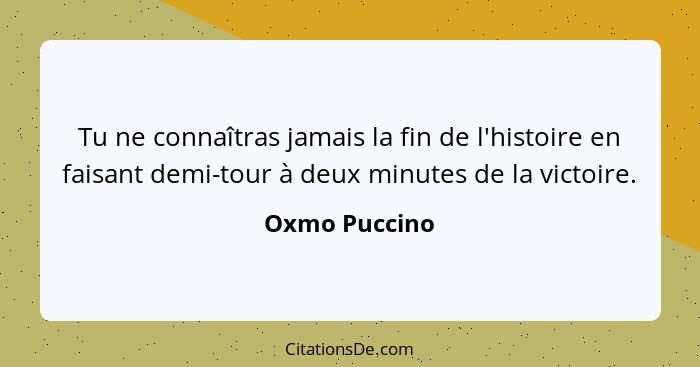 Tu ne connaîtras jamais la fin de l'histoire en faisant demi-tour à deux minutes de la victoire.... - Oxmo Puccino