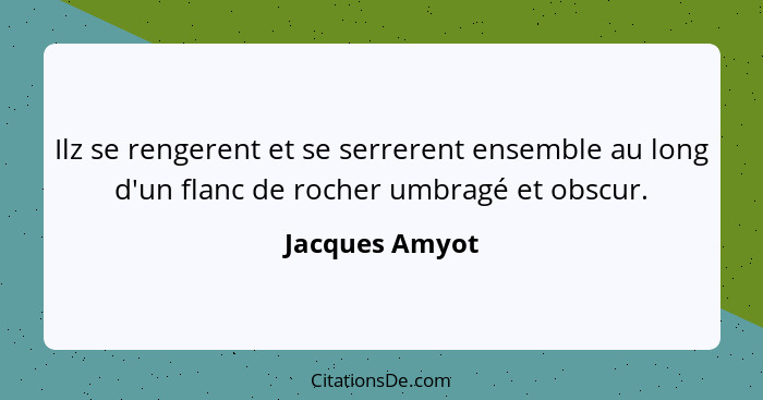 Ilz se rengerent et se serrerent ensemble au long d'un flanc de rocher umbragé et obscur.... - Jacques Amyot