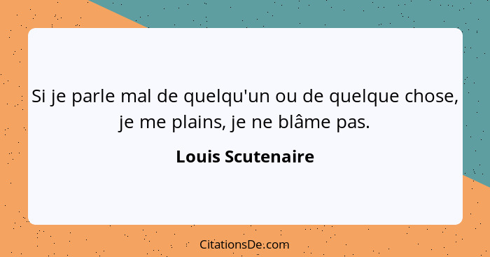 Si je parle mal de quelqu'un ou de quelque chose, je me plains, je ne blâme pas.... - Louis Scutenaire